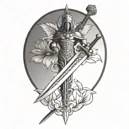 St. Michael's sword with a lotus flower blooming tattoo design idea