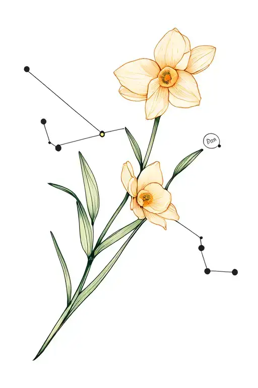 daffodil and pisces constellation tattoo design idea