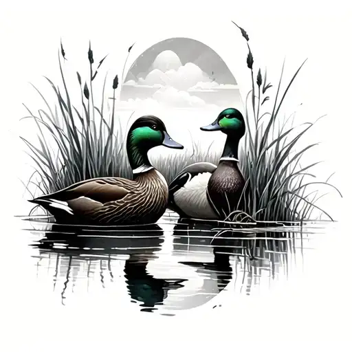 ducks and swamp tattoo design idea