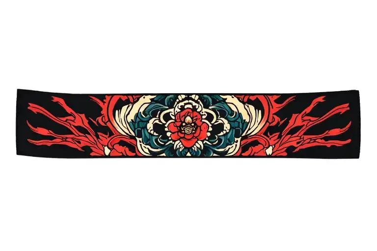 wrist band medieval, mystic, japanese, temple, dragonball in the middle tattoo design idea