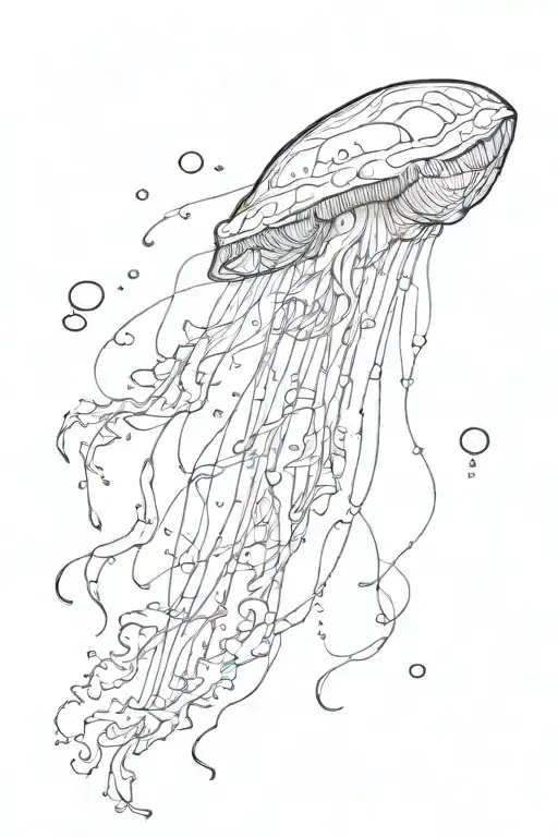 a crying eye watching a jellyfish fly off into the cosmos tattoo design idea
