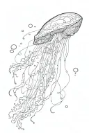 a crying eye watching a jellyfish fly off into the cosmos tattoo design idea