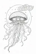 a crying eye watching a jellyfish fly off into the cosmos tattoo design idea
