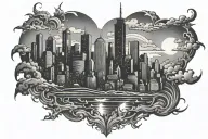 "All lights turned off, can be turned on." with a city scape lights off on one side on on the other  tattoo design idea