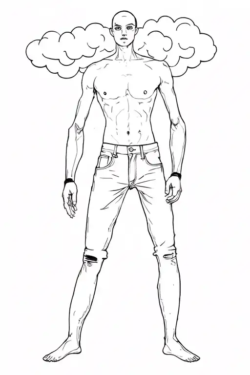 humanoid cloud wearing only pants tattoo design idea