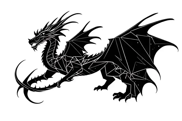 cosmic dragon flying tattoo design idea