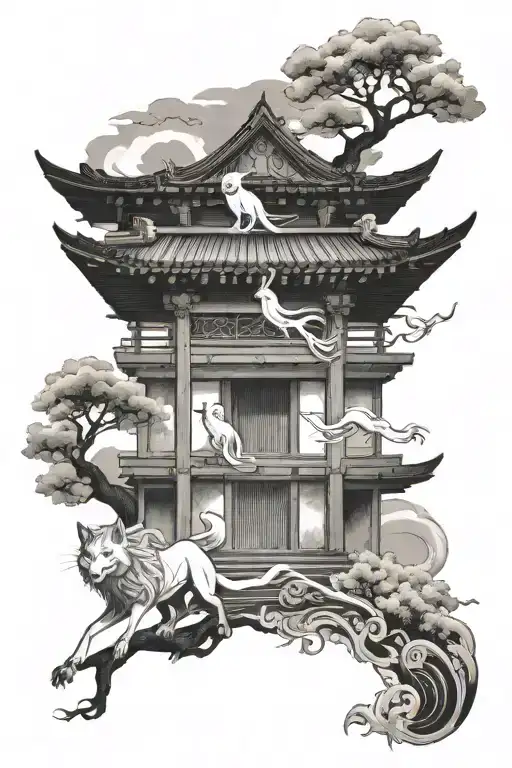 Amaterasu and a Tori gate tattoo design idea