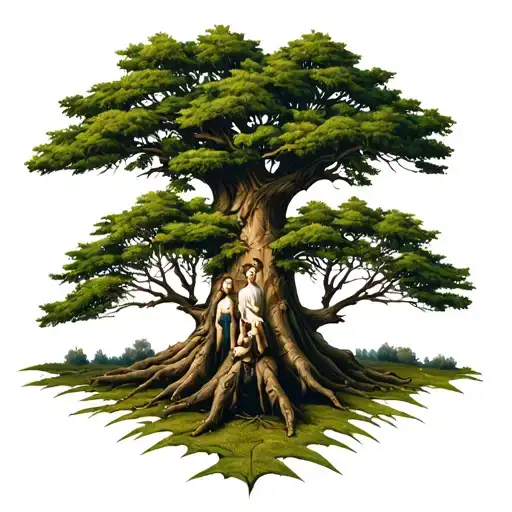 Scottish anderson stand sure as a banner with trees intertwined as one trunk representing me, my wife and my kids tattoo design idea