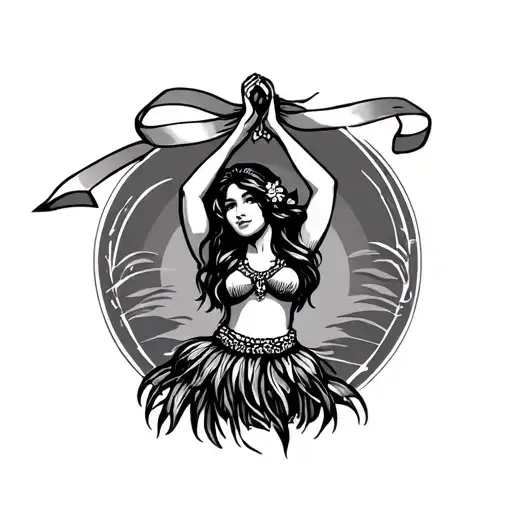 "Hula girl holding ribbon " hula girl holding ribbon over head tattoo design idea