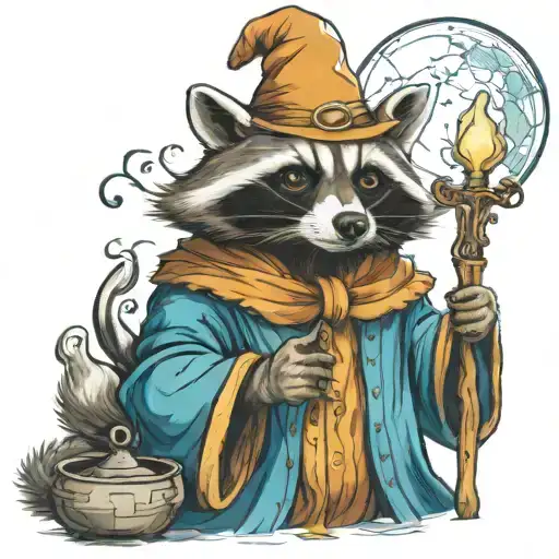 raccoon wizard casting a spell tattoo design idea
