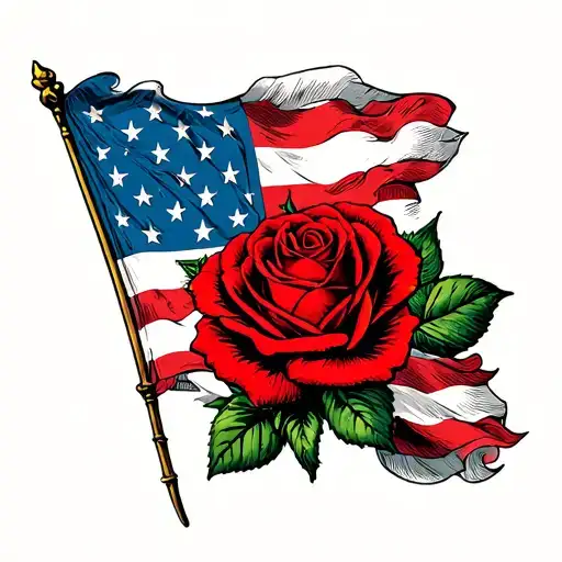 english flag, american flag intertwined roses tattoo design idea