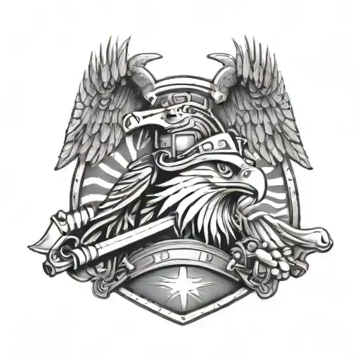 firefighter,eagle,axes, fire helmet tattoo design idea