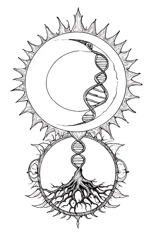 moon, sun, DNA and tree of life tattoo design idea