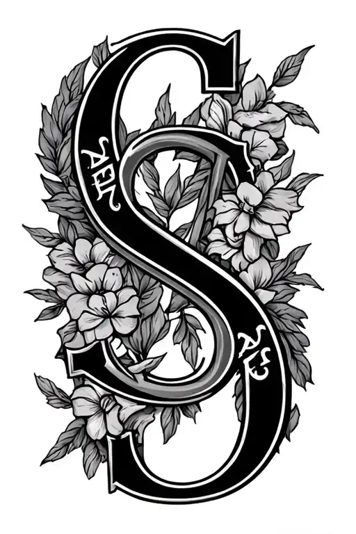 the initials LMS NRS AJS all joined together by the last initial S tattoo design idea