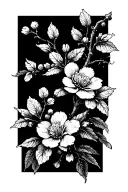 Sun, flowers, blooming cherry blossom tattoo design idea