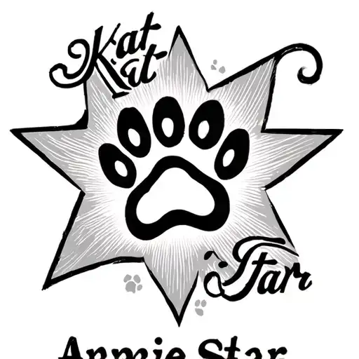 "Kat-Tyna Annie Star" dog paw print tattoo design idea