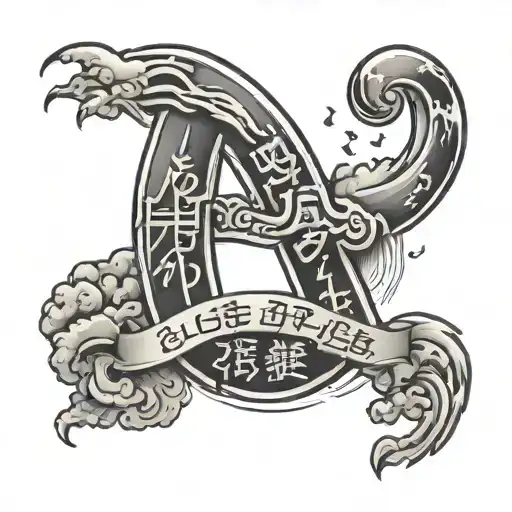 a live laugh love in Chinese letters in a wavy design on the inside if the bicep with clouds and stars  tattoo design idea