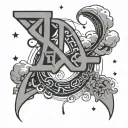 a live laugh love in Chinese letters in a wavy design on the inside if the bicep with clouds and stars  tattoo design idea
