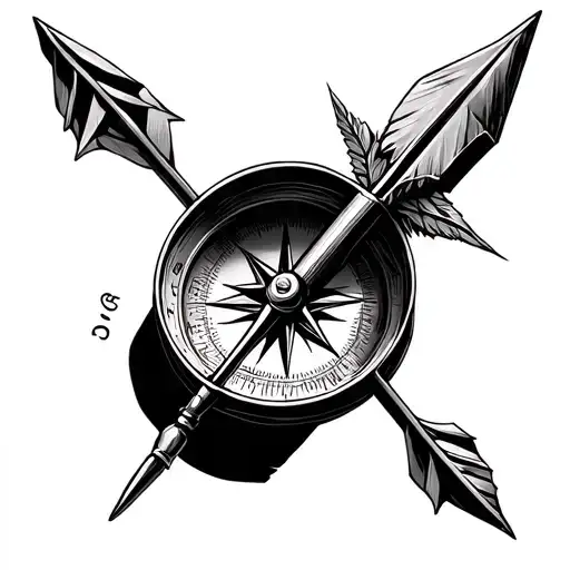 Compass and hunting arrow with pen tattoo design idea
