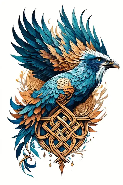 unalome, phoenix, endless knot and stoicism inspired tattoo design idea