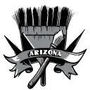 I want a paintbrush crossed with an archaeologist's trowel with banners that say "ARIZONA FOREVER" tattoo design idea