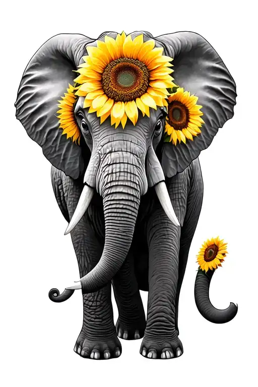 elephant with sunflowers tattoo design idea