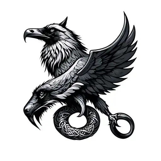 norse, viking, urnes style knotwork, serpent, raven, wolf tattoo design idea