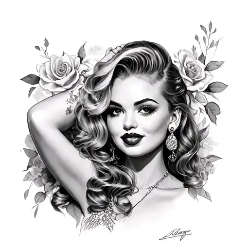 Sydney Sweeney as a pin up girl tattoo design idea