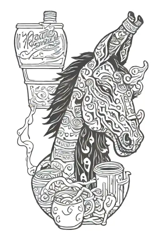 bojack horseman drinking alcohol bottle smoking tattoo design idea