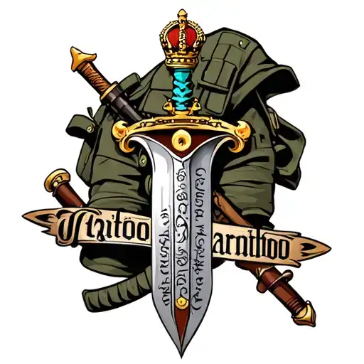 Royal Marines commando dagger and wording tattoo design idea