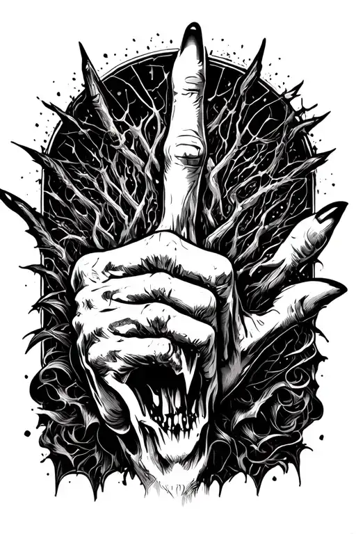 dark and evil background with middlefinger inside  tattoo design idea