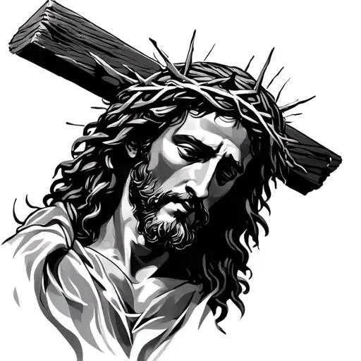 Jesus on the cross with crown of thorns tattoo design idea