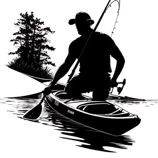 Kayak with man fishing shadow tattoo design idea
