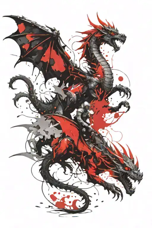 Dragon and a knight riding tattoo design idea