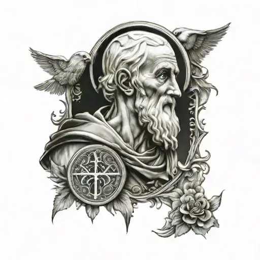 saint Benedict back of medal and  arcangel miguel tattoo design idea