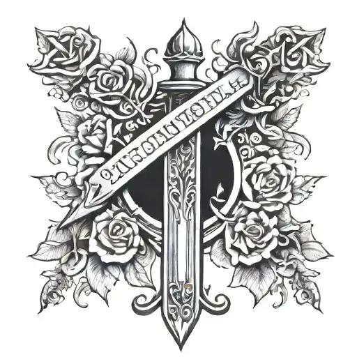 I want a sword based off of the Bible sword of spirit with a crown flowers, and the words, "the truth will set you free tattoo design idea