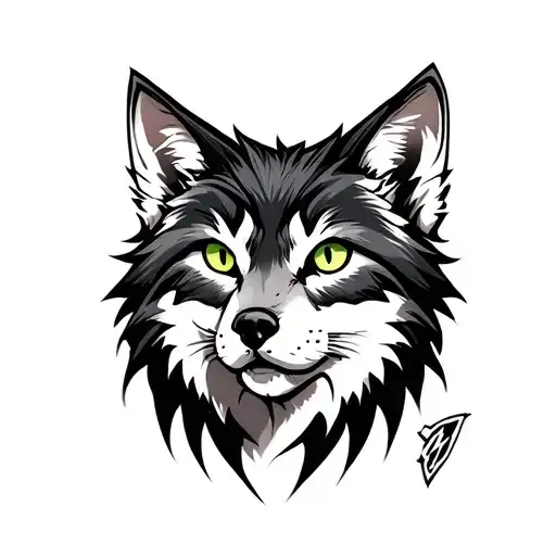 Wolf Head Cat pierced tattoo design idea