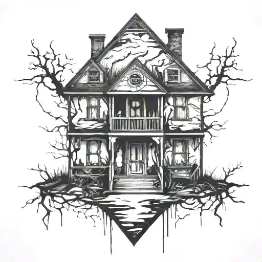 abandoned house tattoo design idea