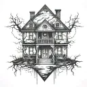 abandoned house tattoo design idea