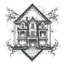 abandoned house tattoo design idea