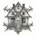 abandoned house tattoo design idea