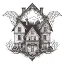 abandoned house tattoo design idea