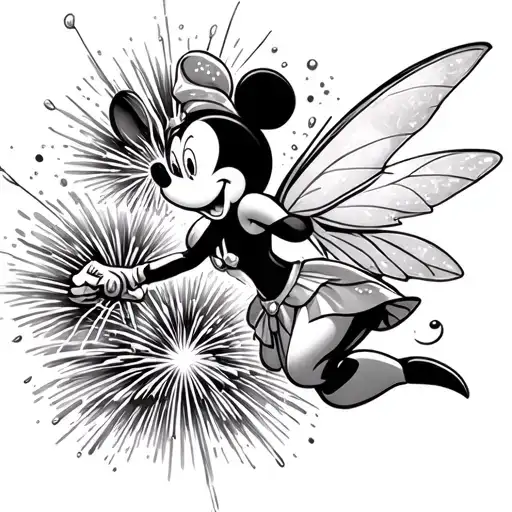 tinker bell with Mickey fireworks exploding tattoo design idea