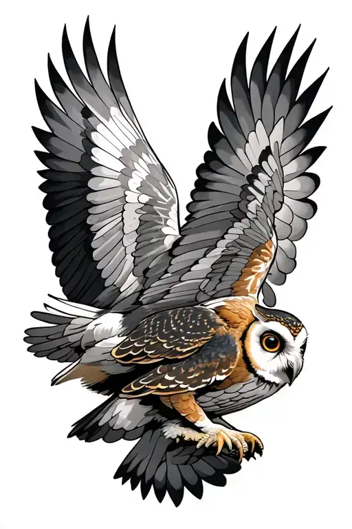 I want a tattoo design featuring two twin owls in flight tattoo design idea