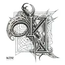 Letters K T H R Giger tattoo design idea