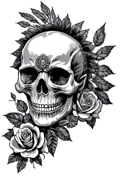 skull and roses, music, native American, Maya , time, death, religious  tattoo design idea