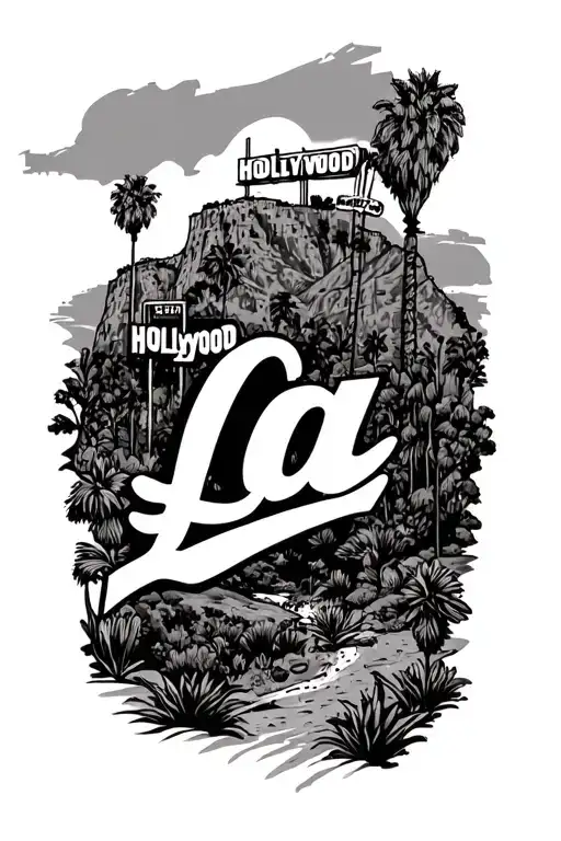 La sign with the Hollywood hills sign in the back  tattoo design idea