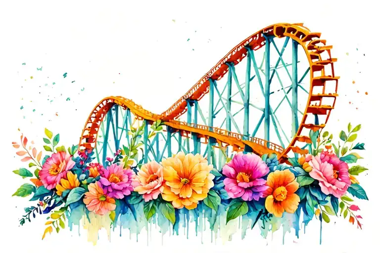 roller coaster and flowers intertwined tattoo design idea