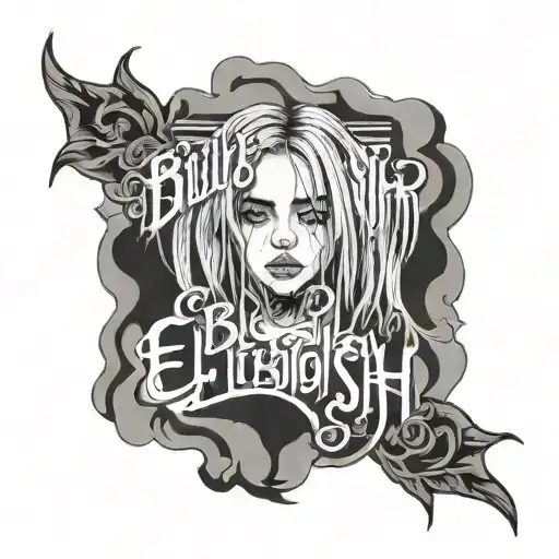 Billie eilish logo with song lyrics incorporated tattoo design idea
