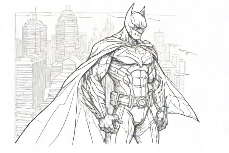 Batman and the city skyline in the background tattoo design idea